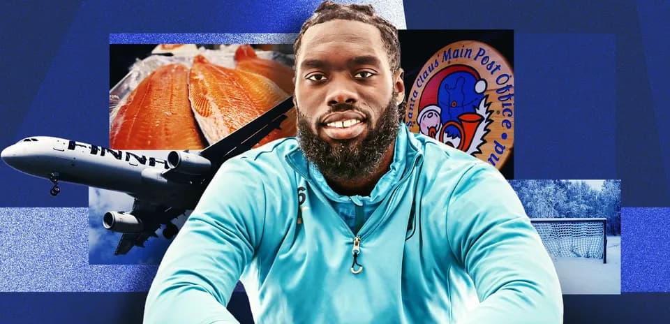 Athlete in blue hoodie with various background images