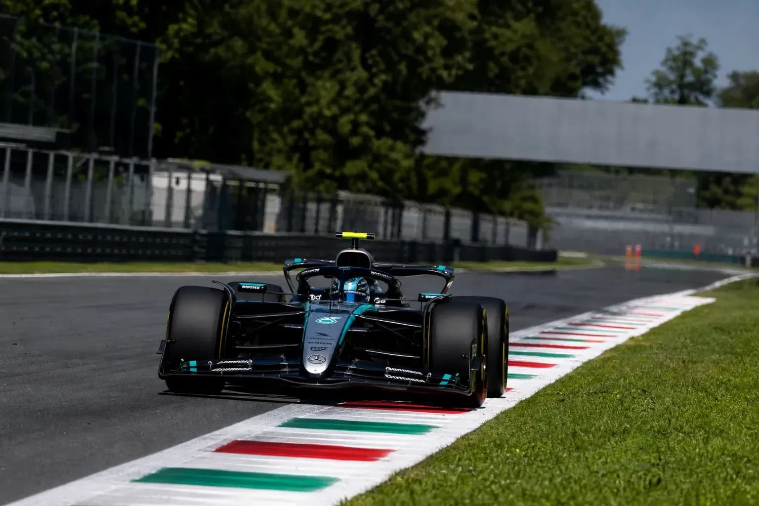 Formula 1 car navigating the track at Monza