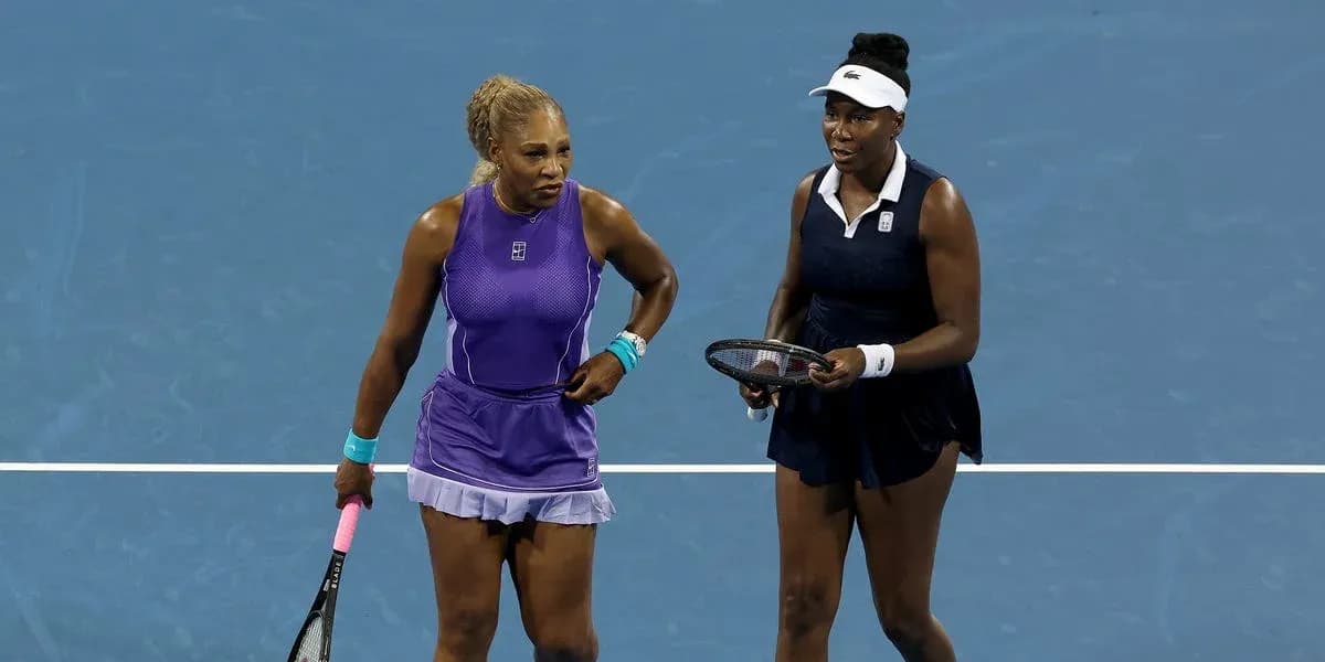 Serena and Venus Williams during a doubles match