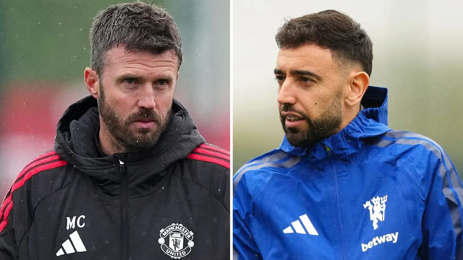 Two football coaches during training session outdoors