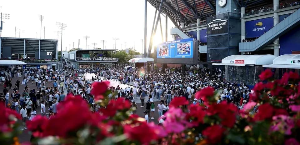 Crowd gathering outside Arthur Ashe Stadium during event
