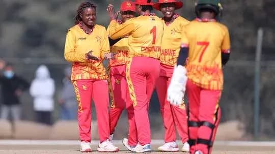 Zimbabwe women's cricket team celebrating a wicket