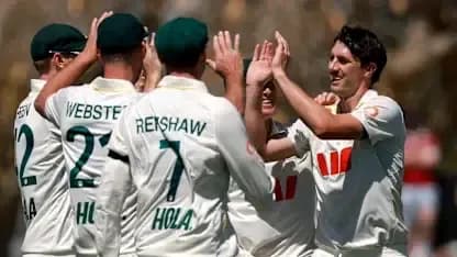 Cricketers celebrating a wicket during a match
