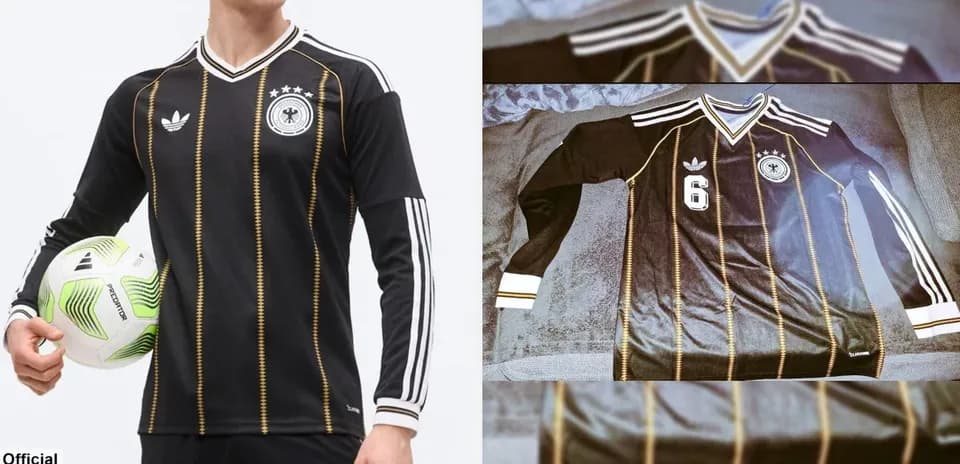 Black Germany football jersey with stripes and logo