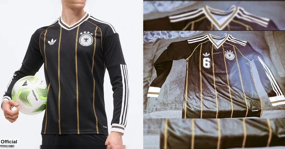 Black Germany football jersey with stripes and logo