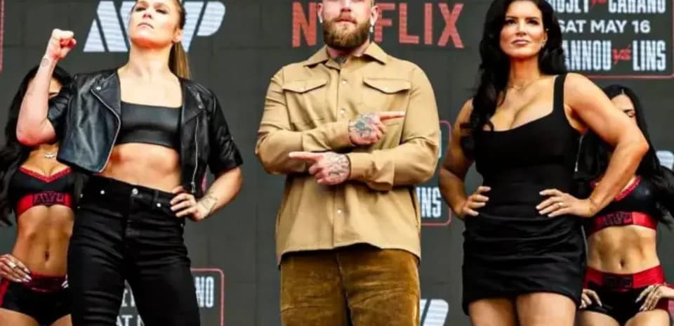 Ronda Rousey, Jake Paul, and Gina Carano at weigh-in