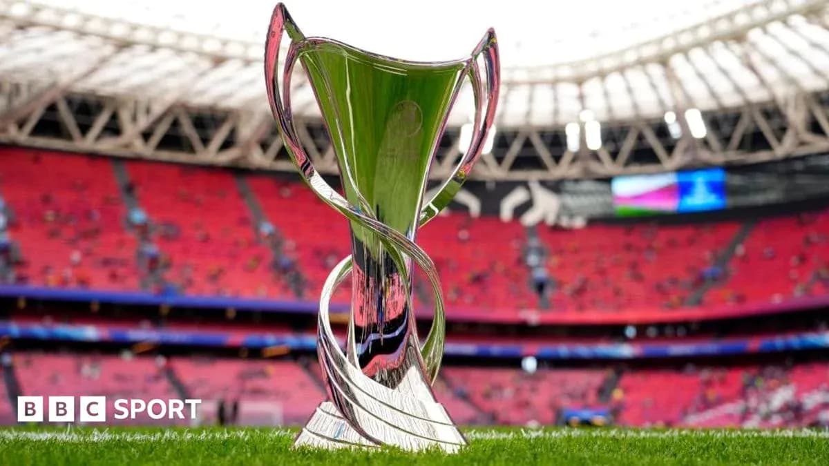 Trophy displayed in stadium before match