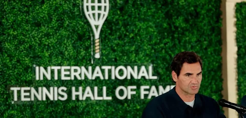 Roger Federer speaking at International Tennis Hall of Fame