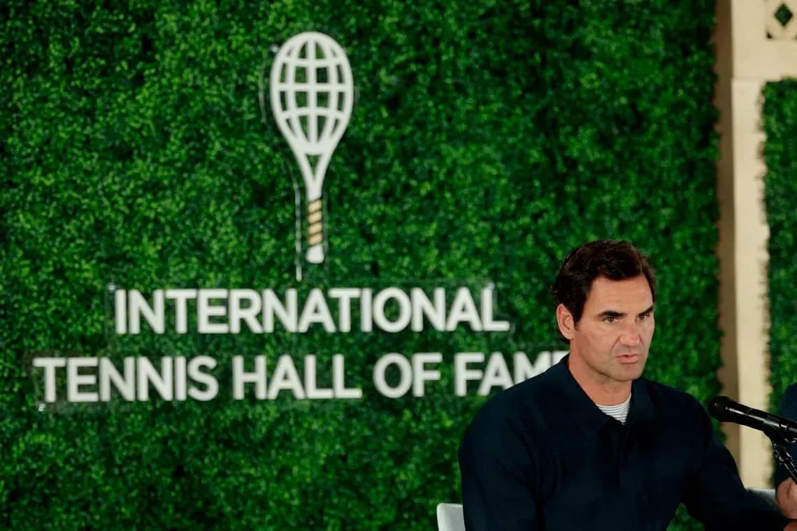 Roger Federer speaking at International Tennis Hall of Fame