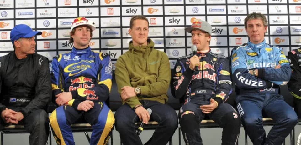 Drivers seated at press conference for Race of Champions