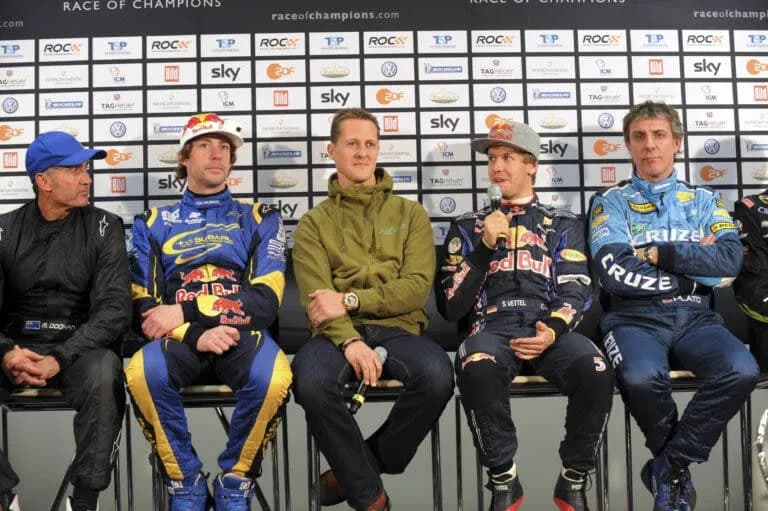 Drivers seated at press conference for Race of Champions