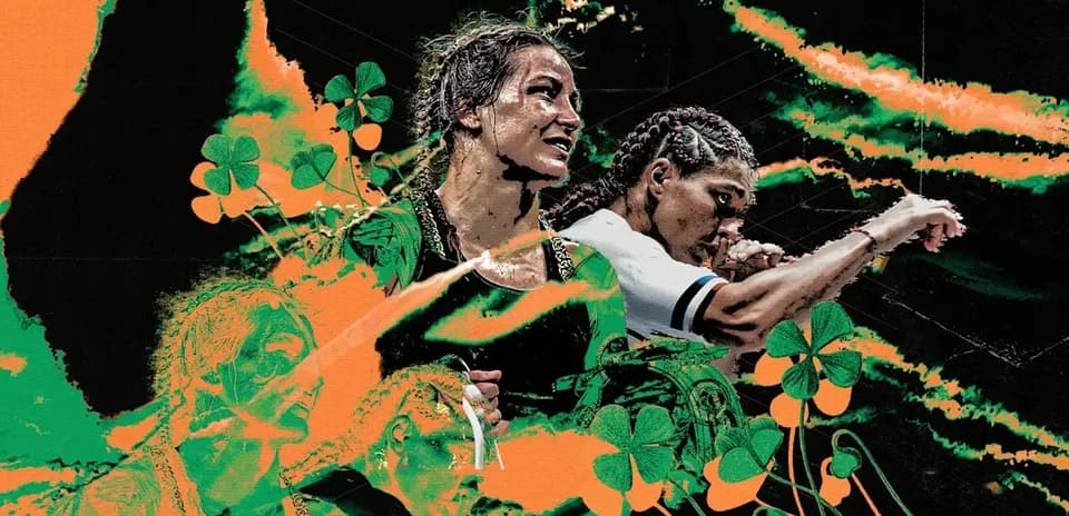 Two female athletes competing with vibrant background design