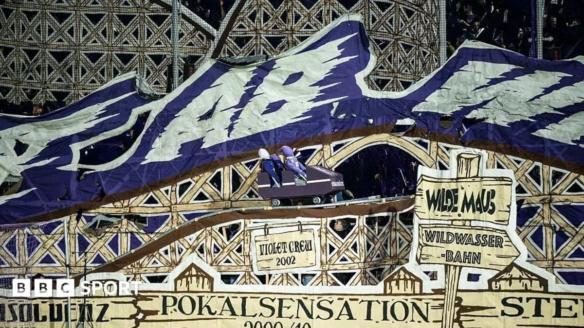 Fan banner depicting a roller coaster in stadium