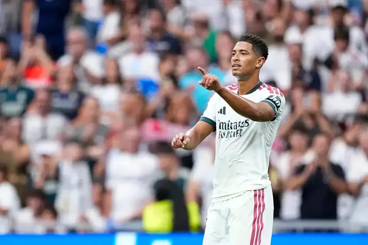 Player gesturing during match with fans in background