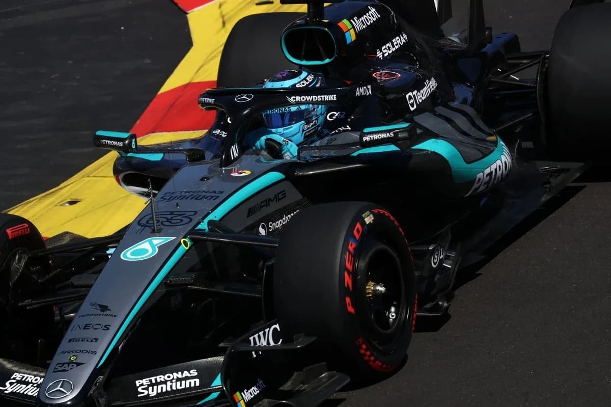 Mercedes F1 car racing on track during event