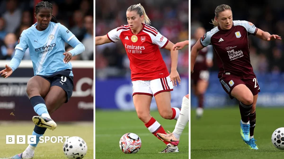 Three female football players in action on the pitch