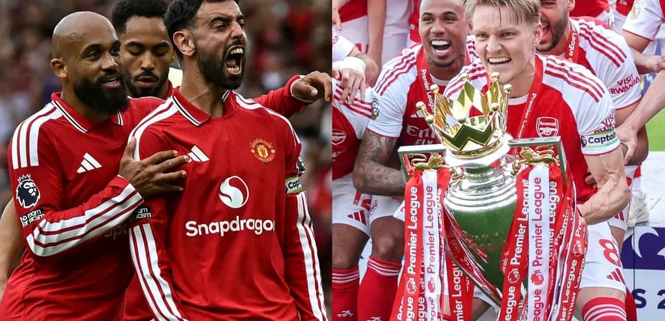 Manchester United and Arsenal players celebrating goals and trophies