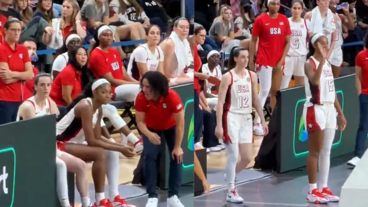 USA basketball team during a game timeout discussion