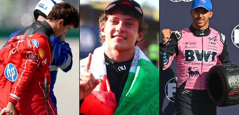 Three Formula 1 drivers in various poses