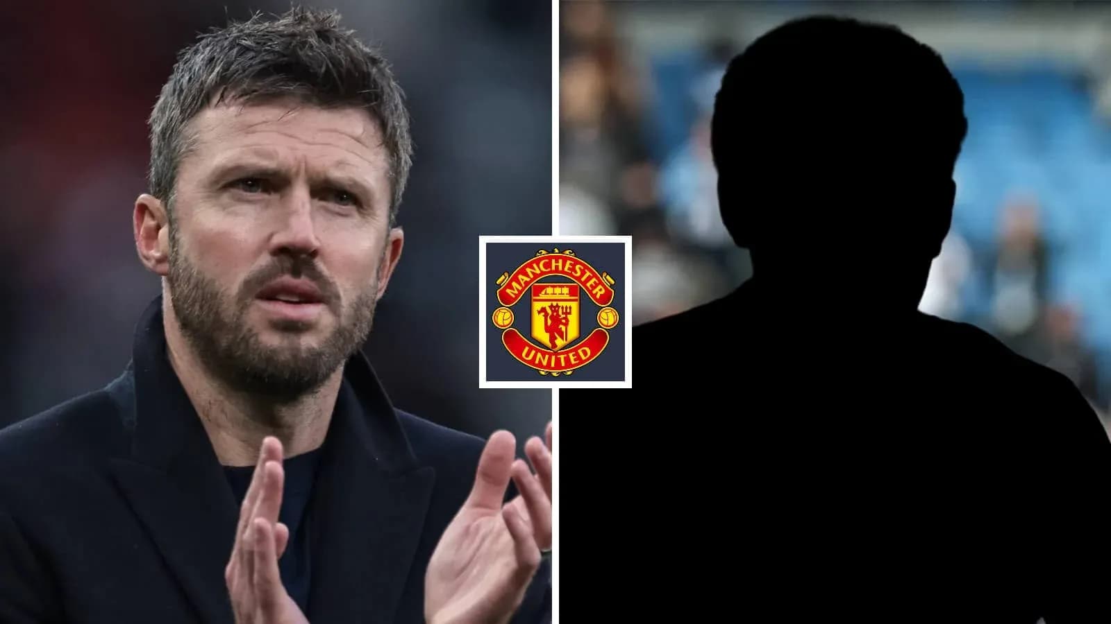 Michael Carrick gesturing, Manchester United logo displayed