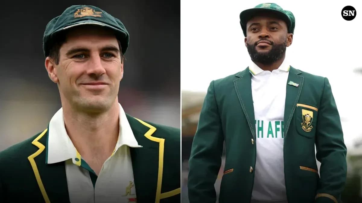 Australian and South African cricketers in team blazers