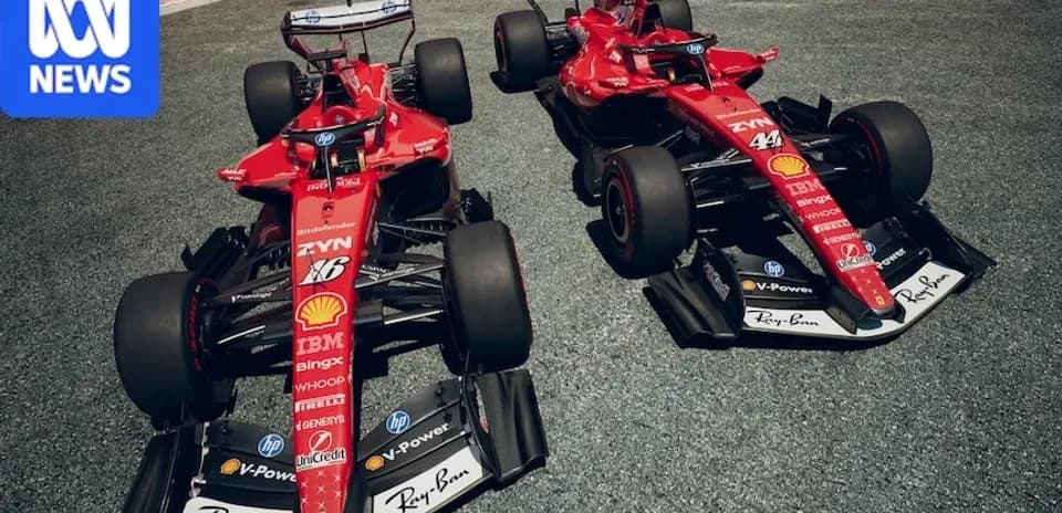 Two Ferrari Formula 1 cars on track