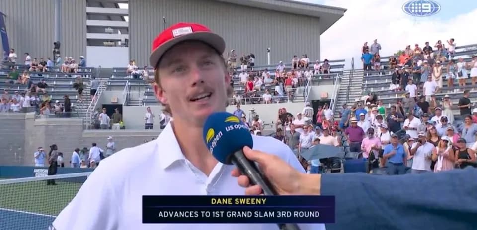 Dane Sweeny being interviewed after match victory