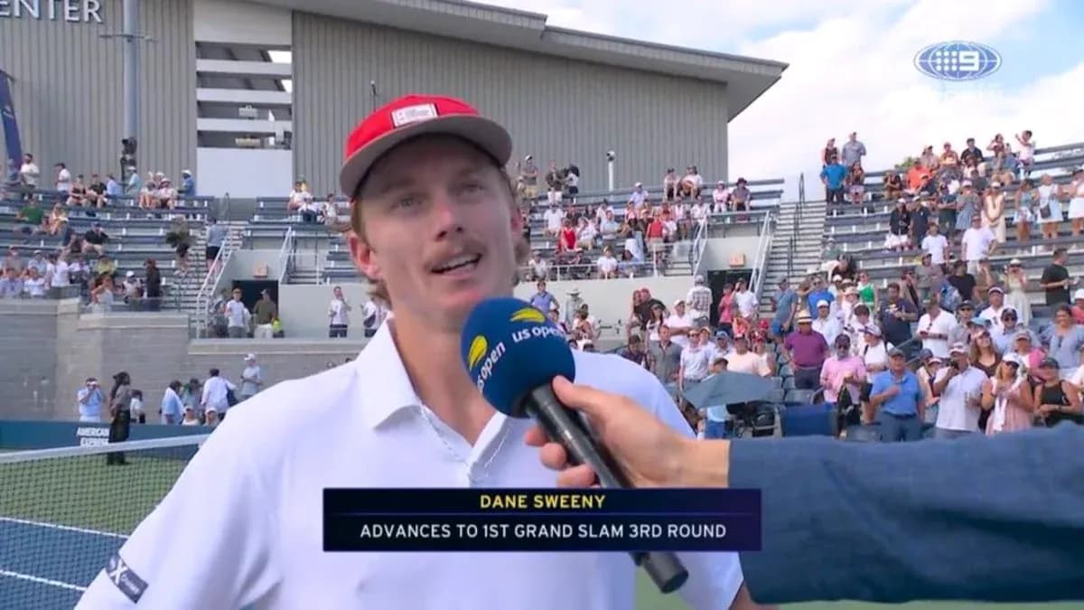 Dane Sweeny being interviewed after match victory