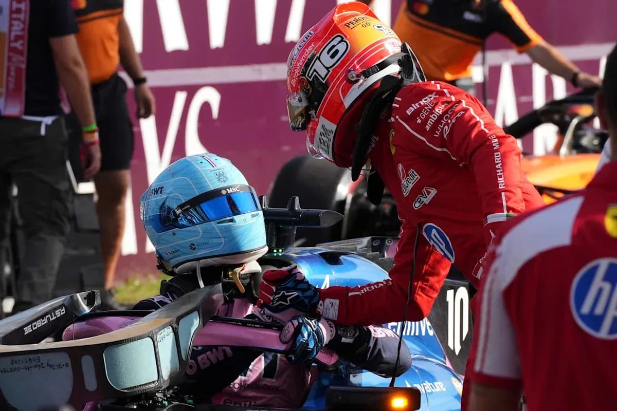 Two drivers interacting after a race incident
