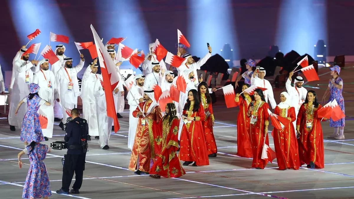 Bahrain team parading with flags at event