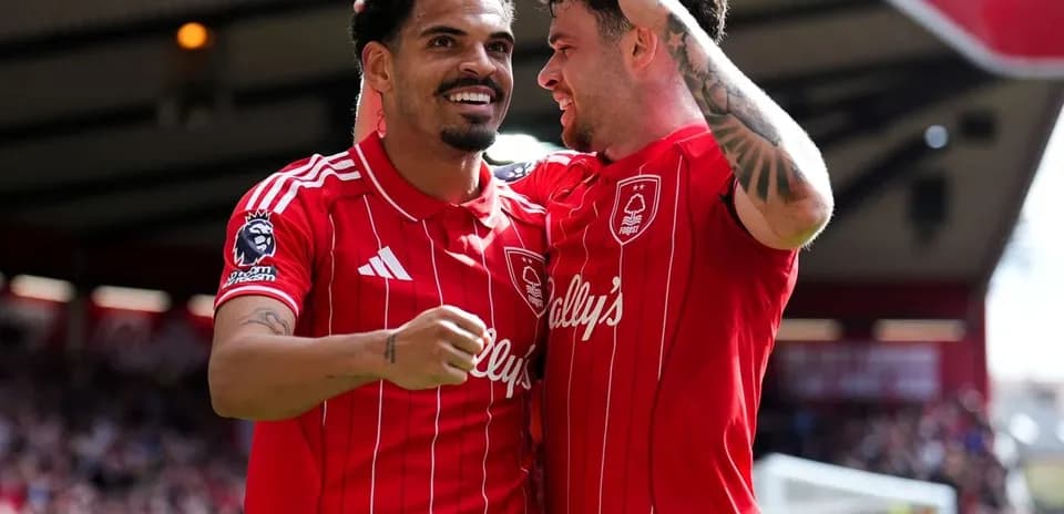 Players celebrating a goal during Nottingham Forest match