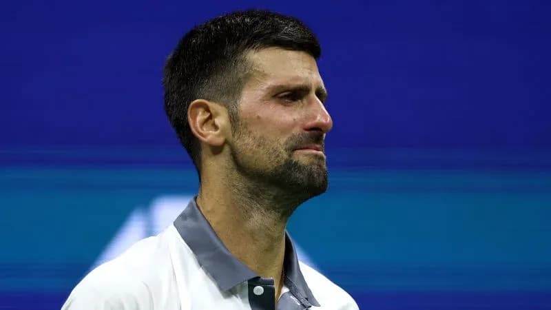 Tennis player with emotional expression after match