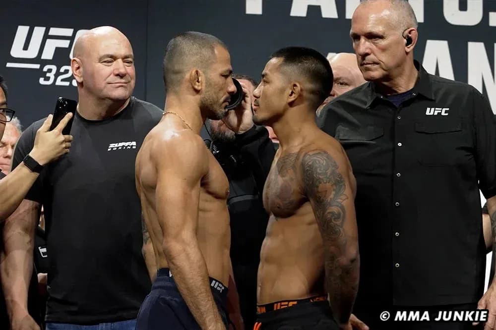 Fighters face-off during UFC weigh-in event