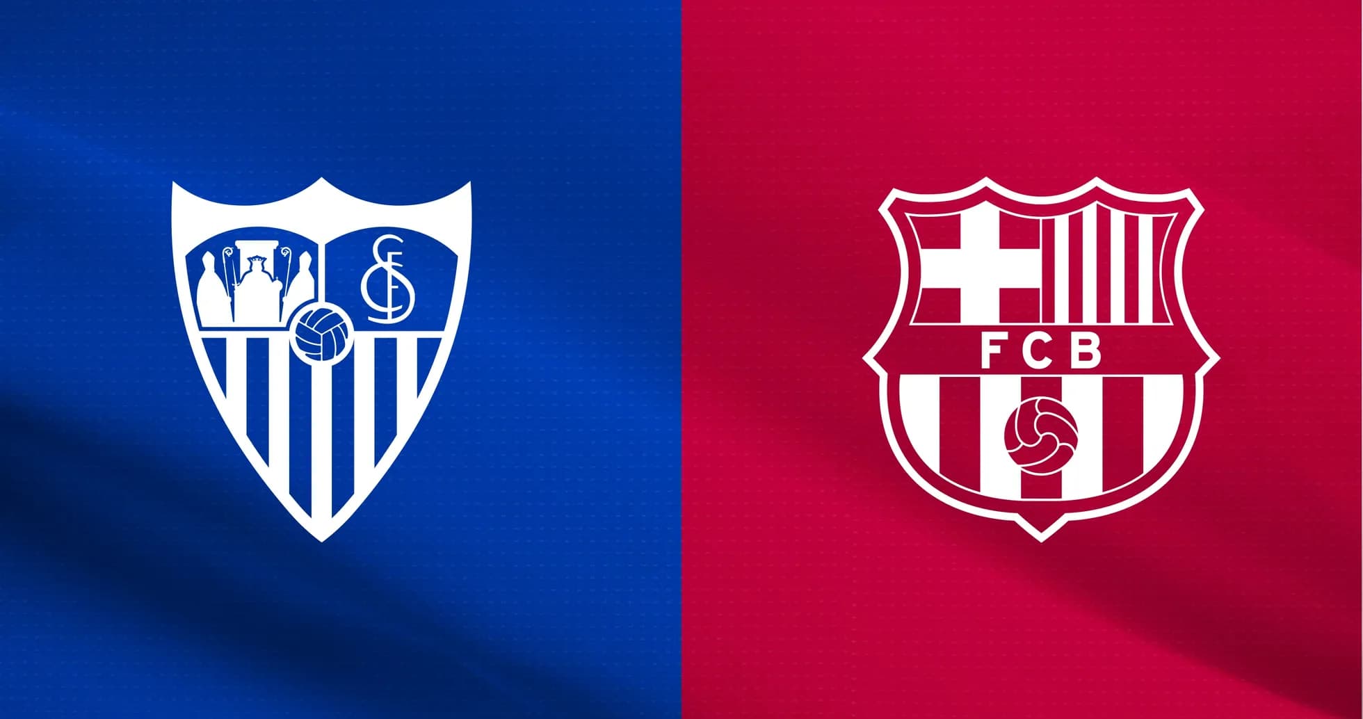 Logos of Sevilla FC and FC Barcelona on background
