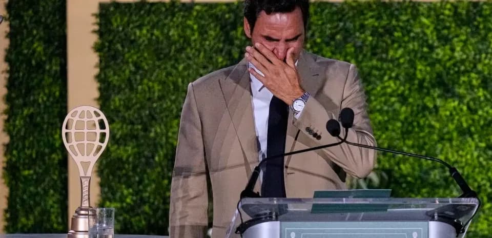Roger Federer speaking at emotional retirement ceremony