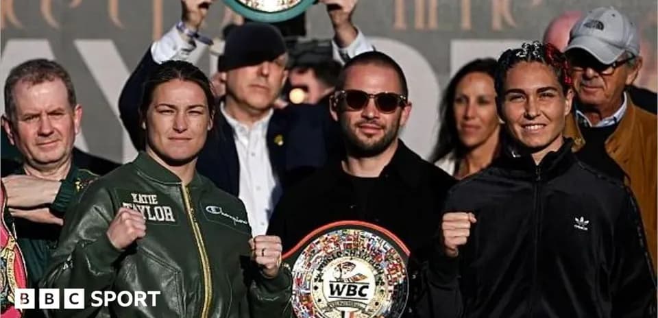 Boxers Katie Taylor and opponent at weigh-in event