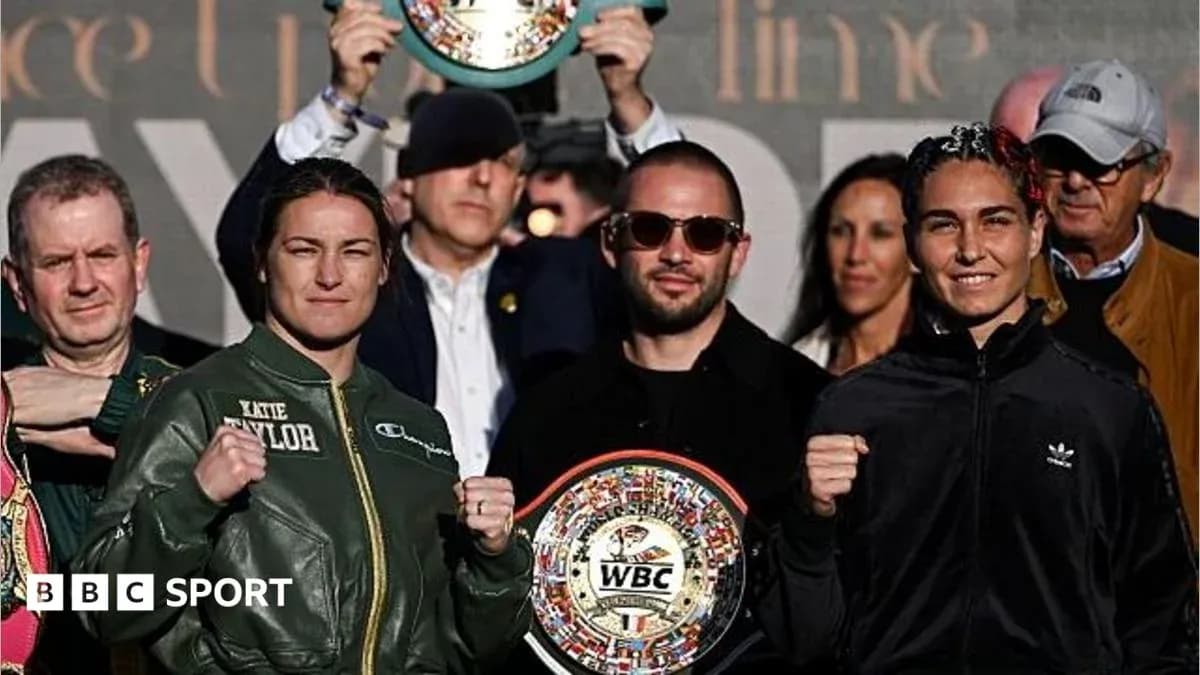 Boxers Katie Taylor and opponent at weigh-in event