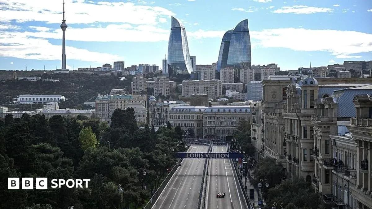 City skyline with Formula 1 car on track