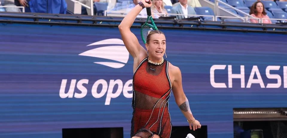 Player serving during a US Open match