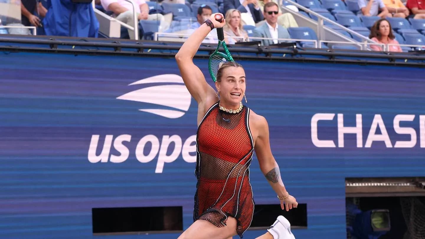 Player serving during a US Open match