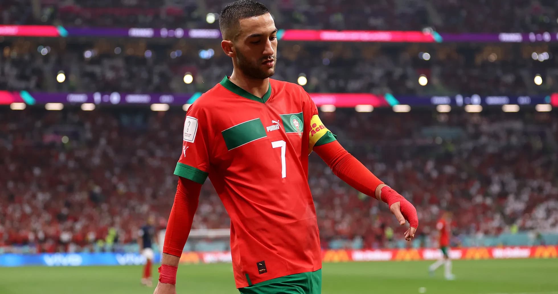 Hakim Ziyech walking off the field during match