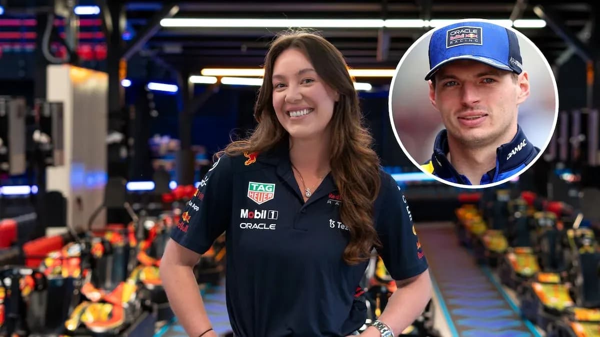 Team member posing in Red Bull Racing garage