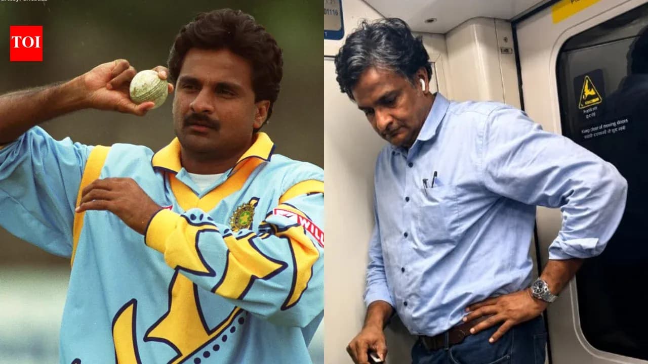 Cricketer bowling and man in subway train