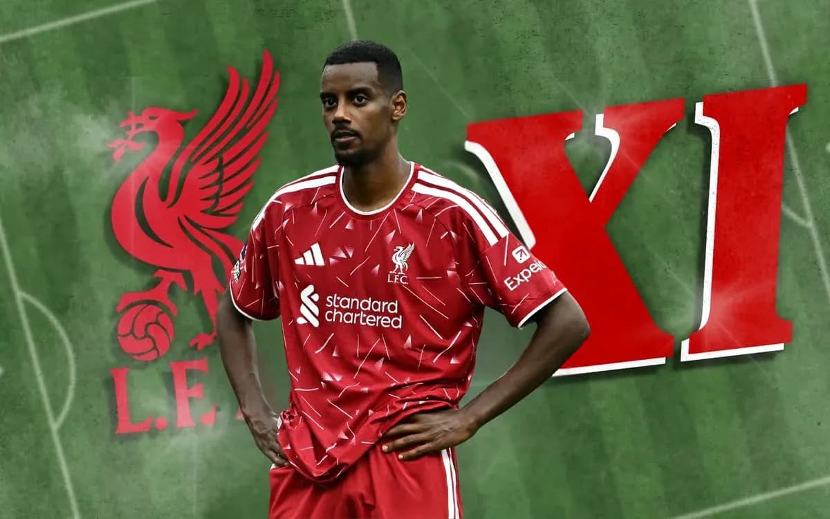 Player in Liverpool kit with club logo background