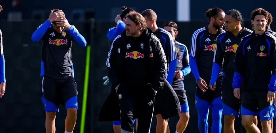 Leeds United players and coach during training session