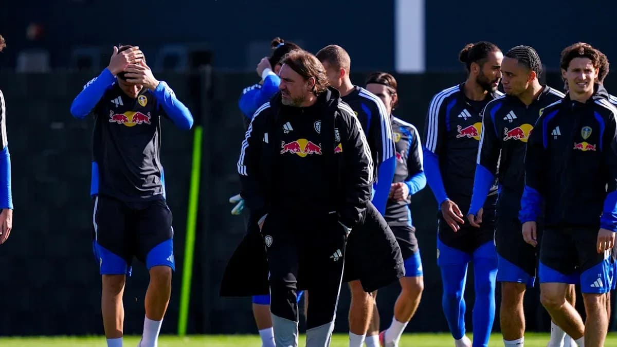 Leeds United players and coach during training session