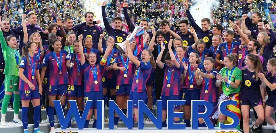 FC Barcelona women's team celebrating UEFA Champions League victory