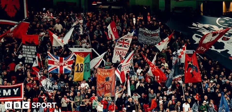 Crowd holding flags and banners in stadium