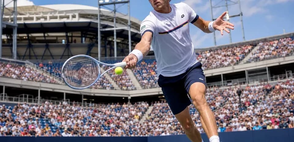 Player hitting a tennis ball during a match
