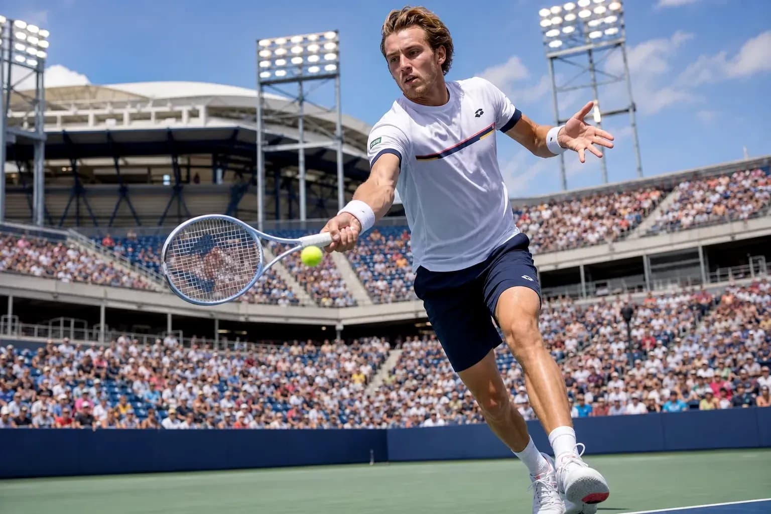 Player hitting a tennis ball during a match